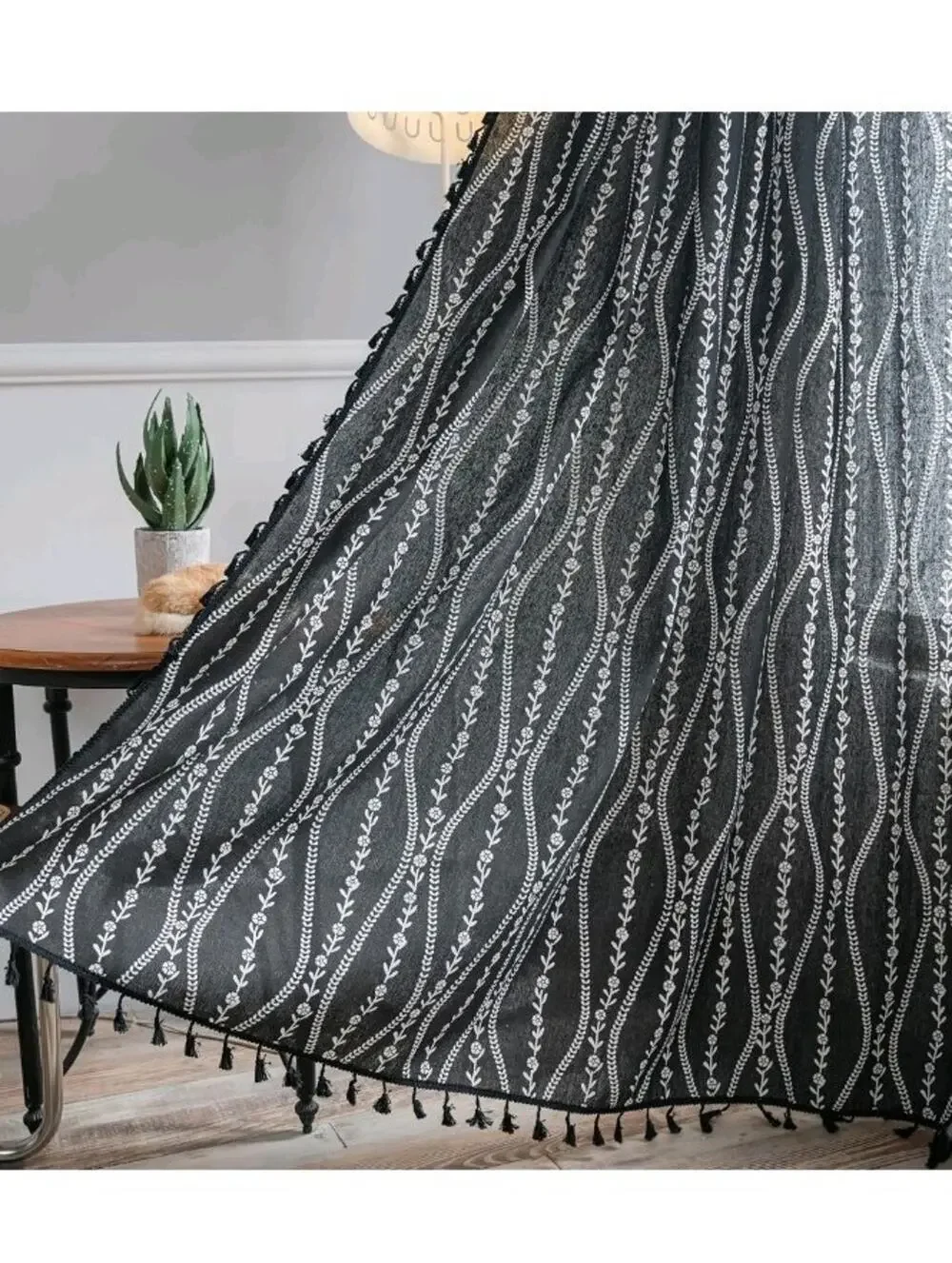 96 Inches Long Stripe Tassel Drape Rod Pocket, 1 Panel 59